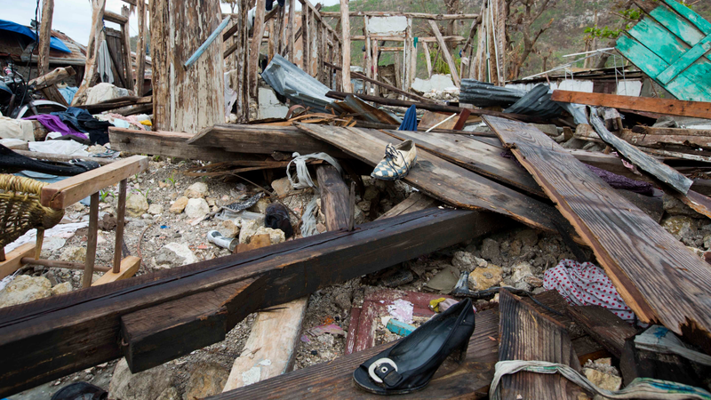 A home destroyed by Hurricane Matthew, in Port-a-Piment, a district of Les Cayes, Haiti. Photo: AP